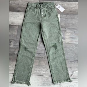 7 for All Mankind 7FAM High waisted cropped straight leg green wash denim jeans